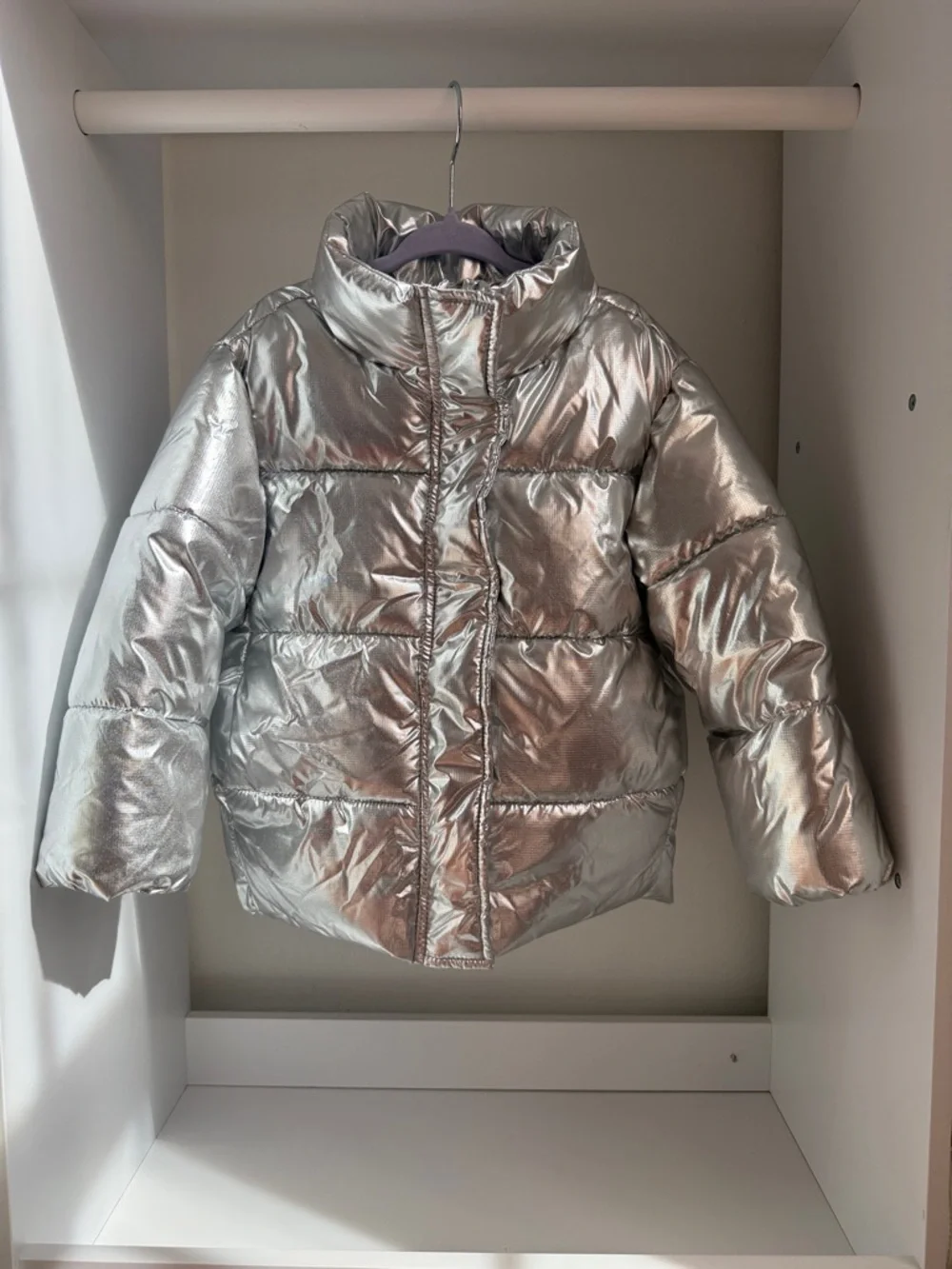 Zara Metallic Silver Kids Puffer Jacket